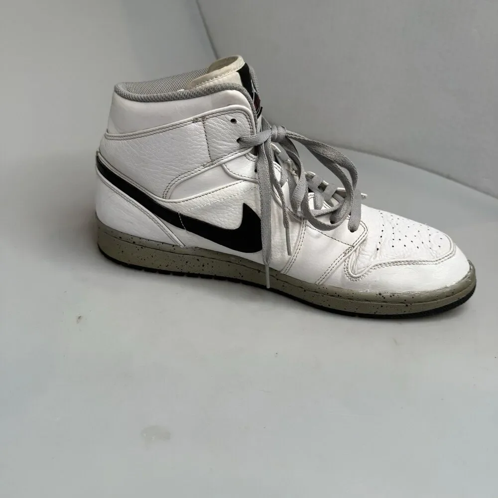 Nike Air Jordan 1 Mid 554724-115 White Black Cement Mens Size 11.5 EUR 45.5 GUC